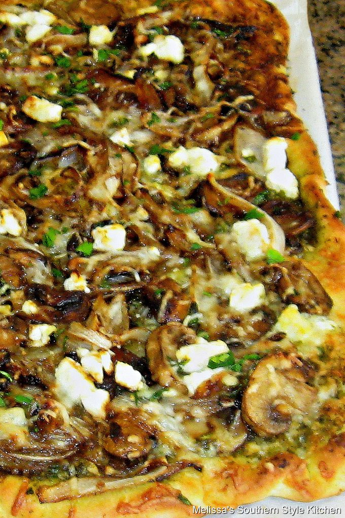 Whole baked Mushroom Caramelized Onion Goat Cheese Pizza