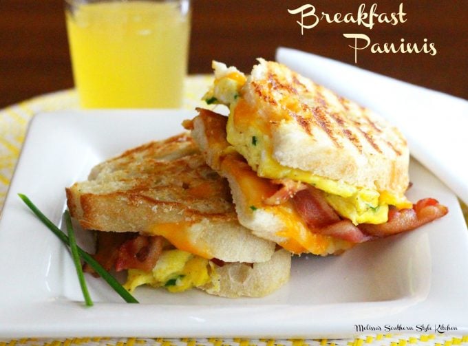 Breakfast Bacon Egg and Grilled Cheese Paninis