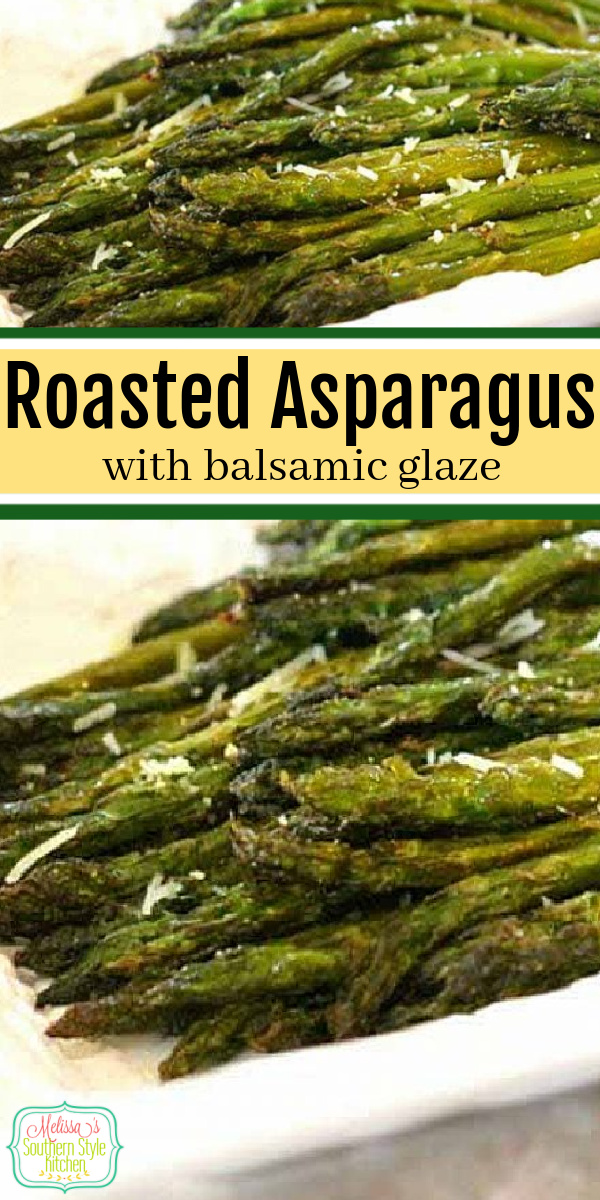 This Oven Roasted Asparagus drizzled with a balsamic glaze is an elegant side dish to serve for any occasion #asparagus #roastedasparagus #lowcarb #vegetarianrecipes #balsamicglaze #balsamicreduction #balsamicvinegar #ovenroastedasparagus via @melissasssk