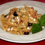 Mediterranean Penne with Roasted Chicken Feta And Pine Nuts