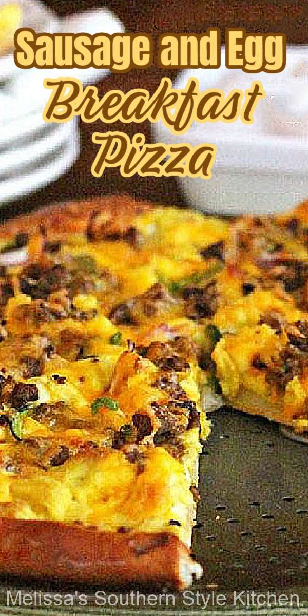 This Sausage and Egg Breakfast Pizza is the perfect excuse to have pizza for breakfast #breakfastpizza #sausageanseggs #breakfast #brunch #eggs #holidaybrunch #easyrecipes #southernfood #pizza #pizzarecipes #southernrecipes