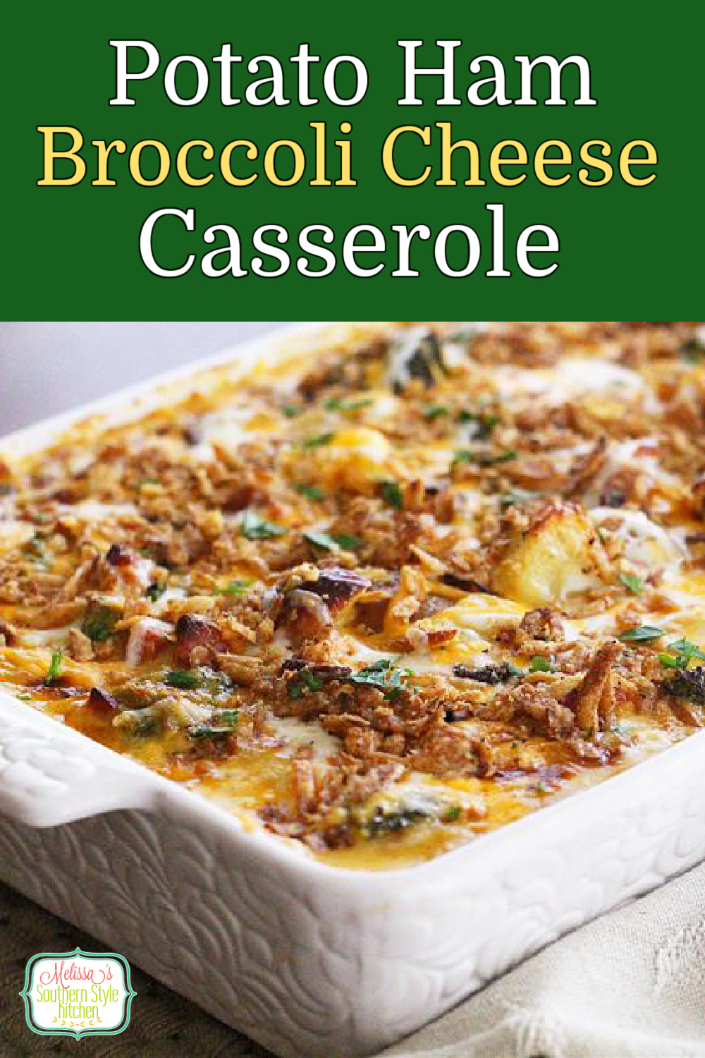 This cheesy Potato Ham and Broccoli Cheese Casserole is a one dish meal ideal for any day of the week #broccolicheese #broccolicheddarcasserole #potatocasserole #leftoverhamrecipes #casseroles #food #southernrecipes #southernfood #melissassouthernstylekitchenh #potatorecipes #dinner #dinnerideas #bestcasserolerecipes via @melissasssk