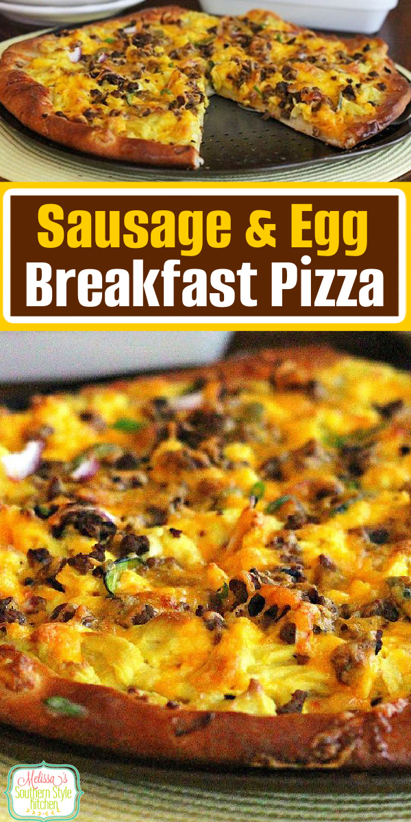 This Sausage and Egg Breakfast Pizza is the perfect excuse to have pizza for breakfast #breakfastpizza #sausageanseggs #breakfast #brunch #eggs #holidaybrunch #easyrecipes #southernfood #pizza #pizzarecipes #southernrecipes via @melissasssk