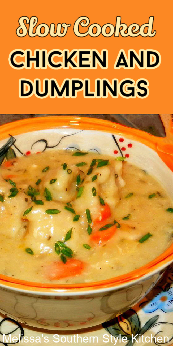 Make this comfort food classic in your slow cooker for supper any day of the week #chickenanddumplings #slowcooker #slowcookedchickenrecipes #easychickenrecipes #crockpotrecipes #crockpotchickenanddumplings #dinner 3dinnerideas #southernfood #southernrecipes #crockpotchicken #dumplings