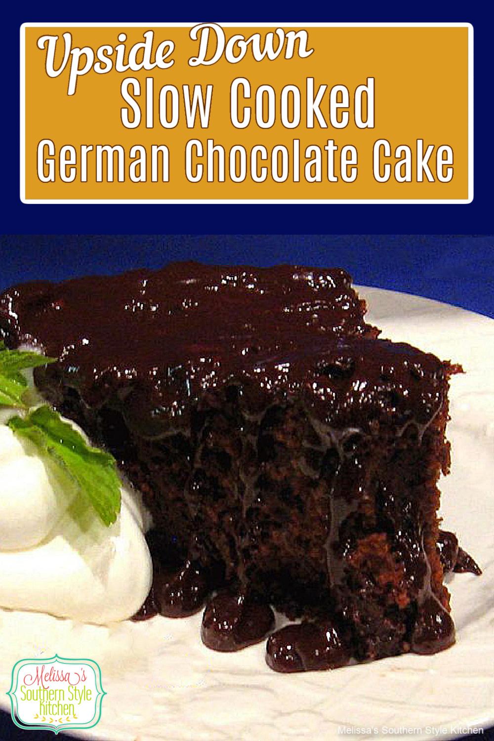 This upside down Slow Cooked German Chocolate Cake can be served warm with vanilla ice cream or a dollop of fresh whipped cream #slowcookerchocolatecake #crockpotcakerecipes #germanchocolatecake #chocolatecake #chocolatecakes #slowcookedgermanchocolatecake #upsidedowncake