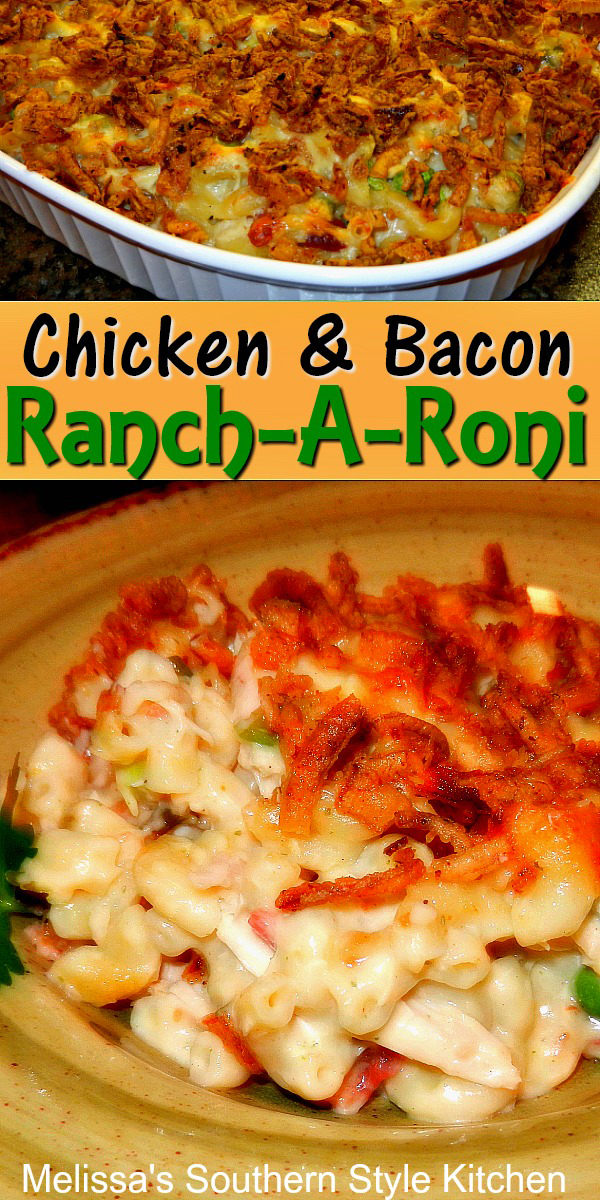 Chicken and Bacon Ranch-A-Roni #chicken #macaroniandcheese #rancharoni #chickenbaconranch #chickenbreastrecipes #pasta #dinnerideas #dinner #casseroles #southernfood #southernrecipes #bacon #eaychickenrecipes #macaroni #ranchdressing