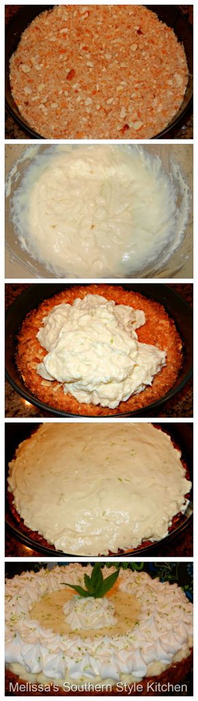 Step-by-step preparation images and ingredients for key lime tart