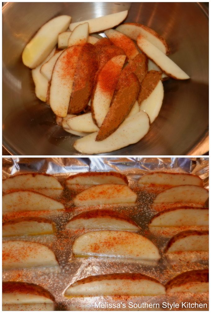 potato wedges in a bowl with blackened seasoning