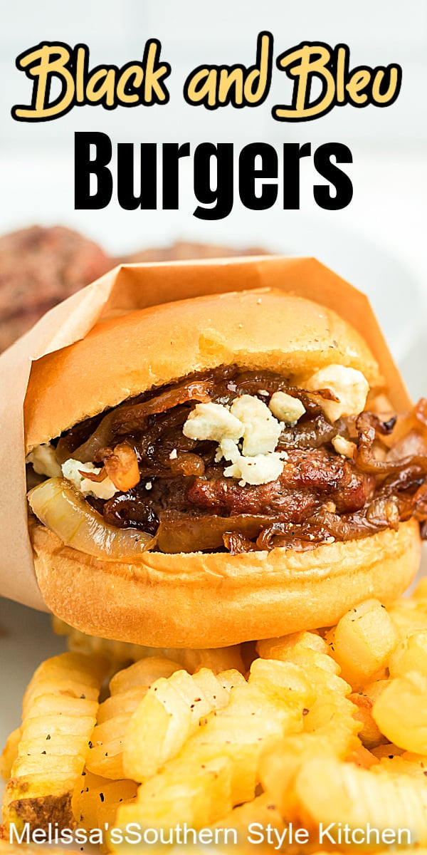 These grilled Black and Bleu Burgers are a spectacular way to amp up your burger grilling menu any time of year #blackenedburgers #blackandbleuburgers #grillingrecipes #burgerrecipes #cheeseburgerrecipes #southernfood #easygroundbeefrecipes #groundbeef via @melissasssk