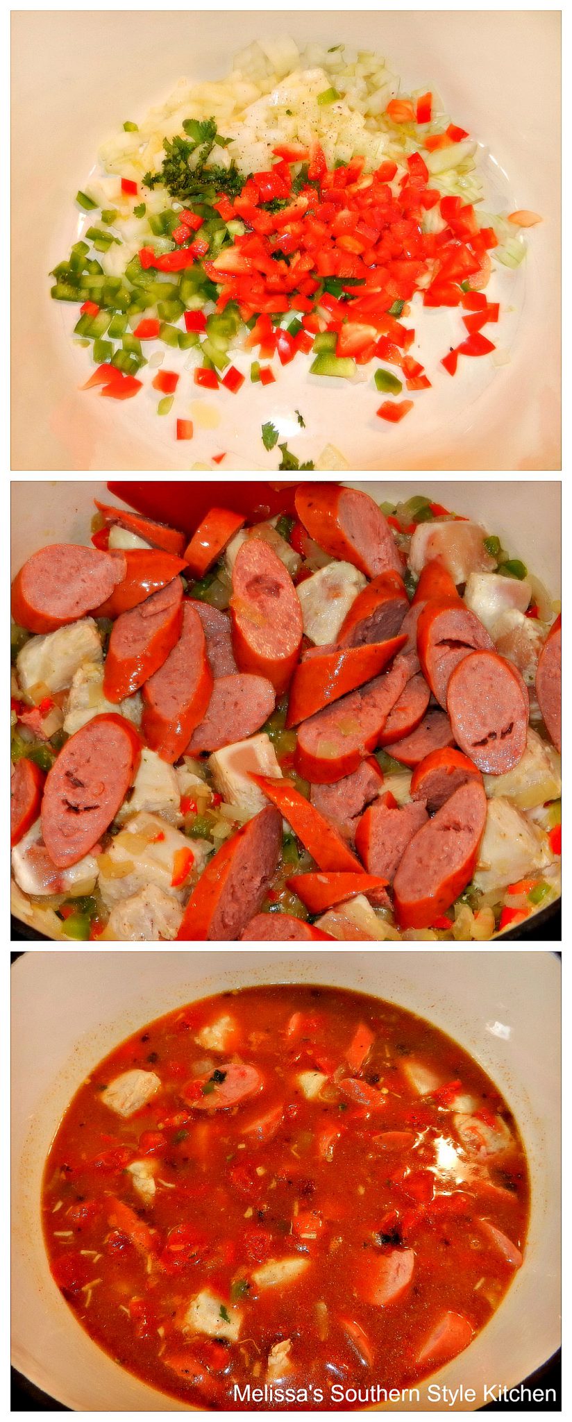 step-by-step images and ingredients for jambalaya