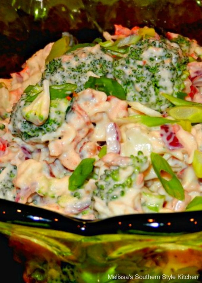 Broccoli Cauliflower Salad with Swiss Cheese and Bacon