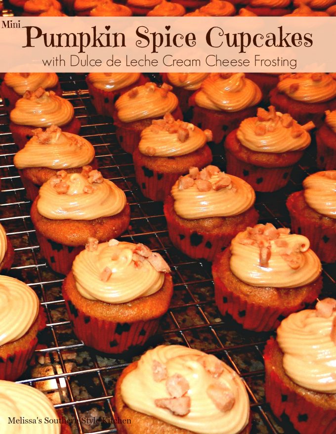 Tiny Pumpkin Spice Cupcakes With A Dulce de Leche Cream Cheese Icing