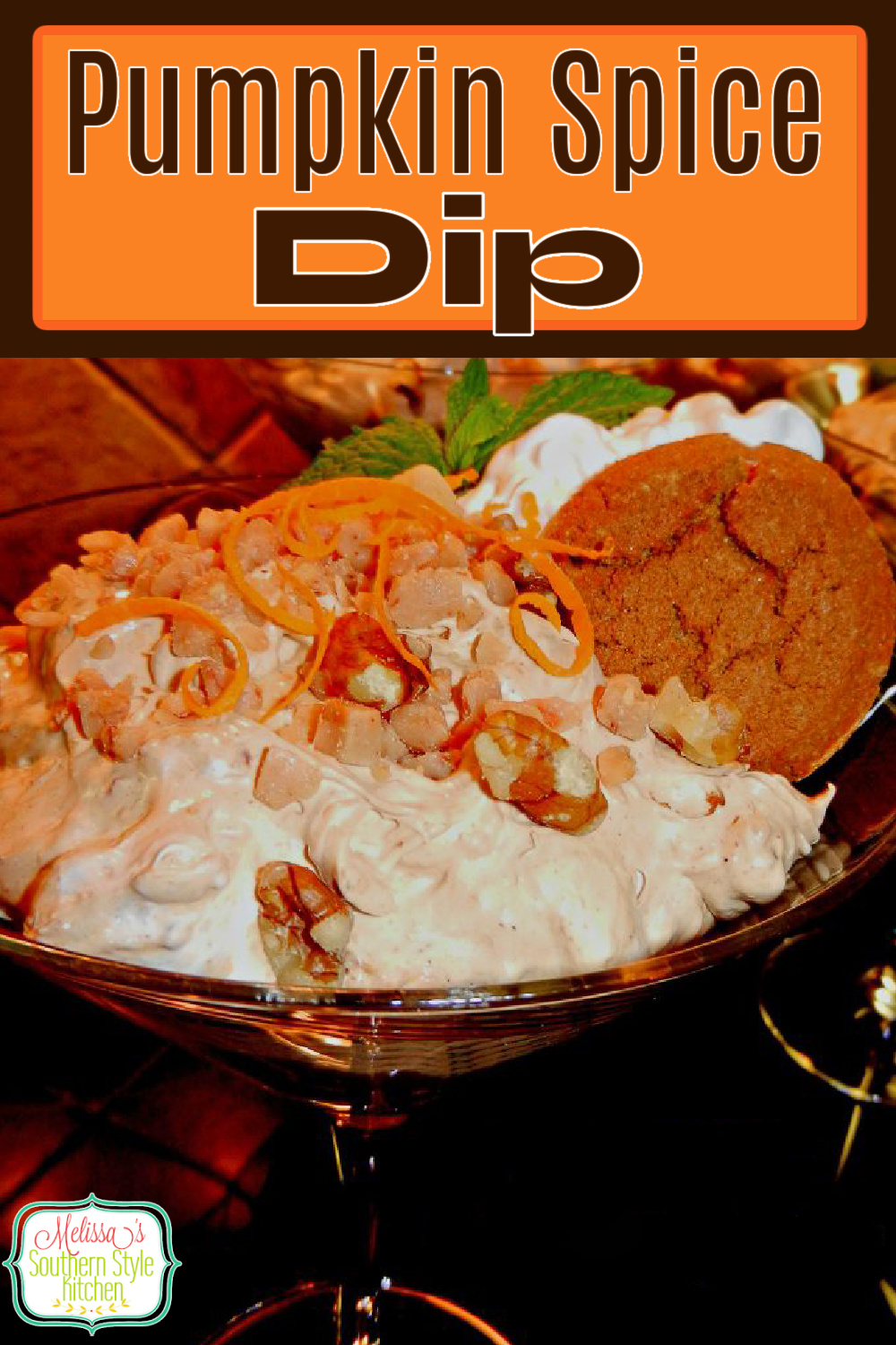 This Pumpkin Spice Dip features creamy pumpkin spice pudding, toasted walnuts and fresh orange zest for a beautiful seasonal combination #pumpkinspicedip #pumpkinspice #pumpkinrecipes #thanksgivingdesserts #pumpkindip #sweets #pumpkinspicedesserts via @melissasssk