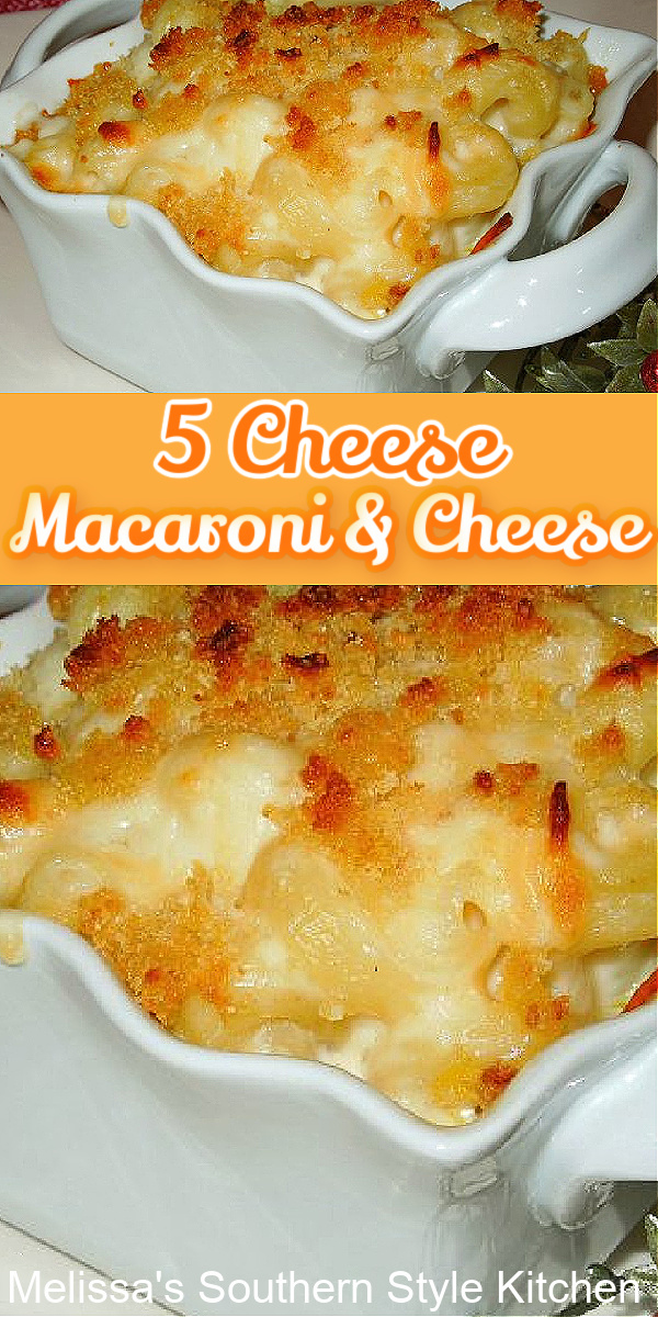 This 5 Cheese Holiday Macaroni and Cheese features a delicious blend of cheese that makes it a special dish for a special occasion #macaroniandcheese #macadncheese #cheese #pasta #casseroles #southernrecipes #southernfood #bestmacandcheese #macaroni