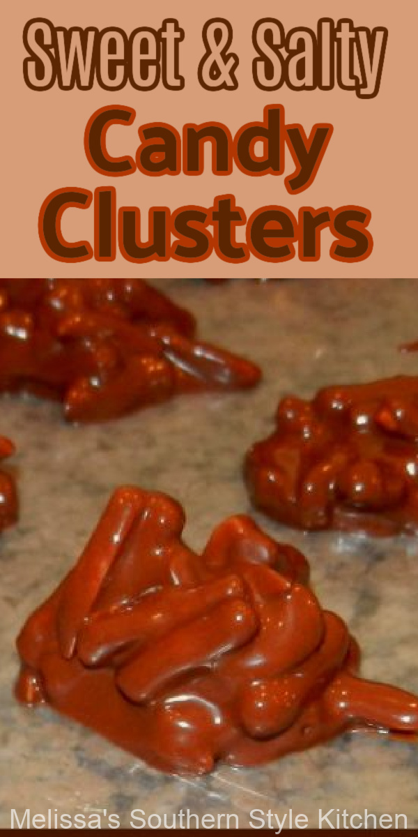 These Sweet And Salty Candy Clusters are oh-so-simple to make and come together in no time flat #candyrecipes #sweetandsaltycandy #pretzelclusters #holidayrecipes #candy #chocolate #fruitandnutcandy