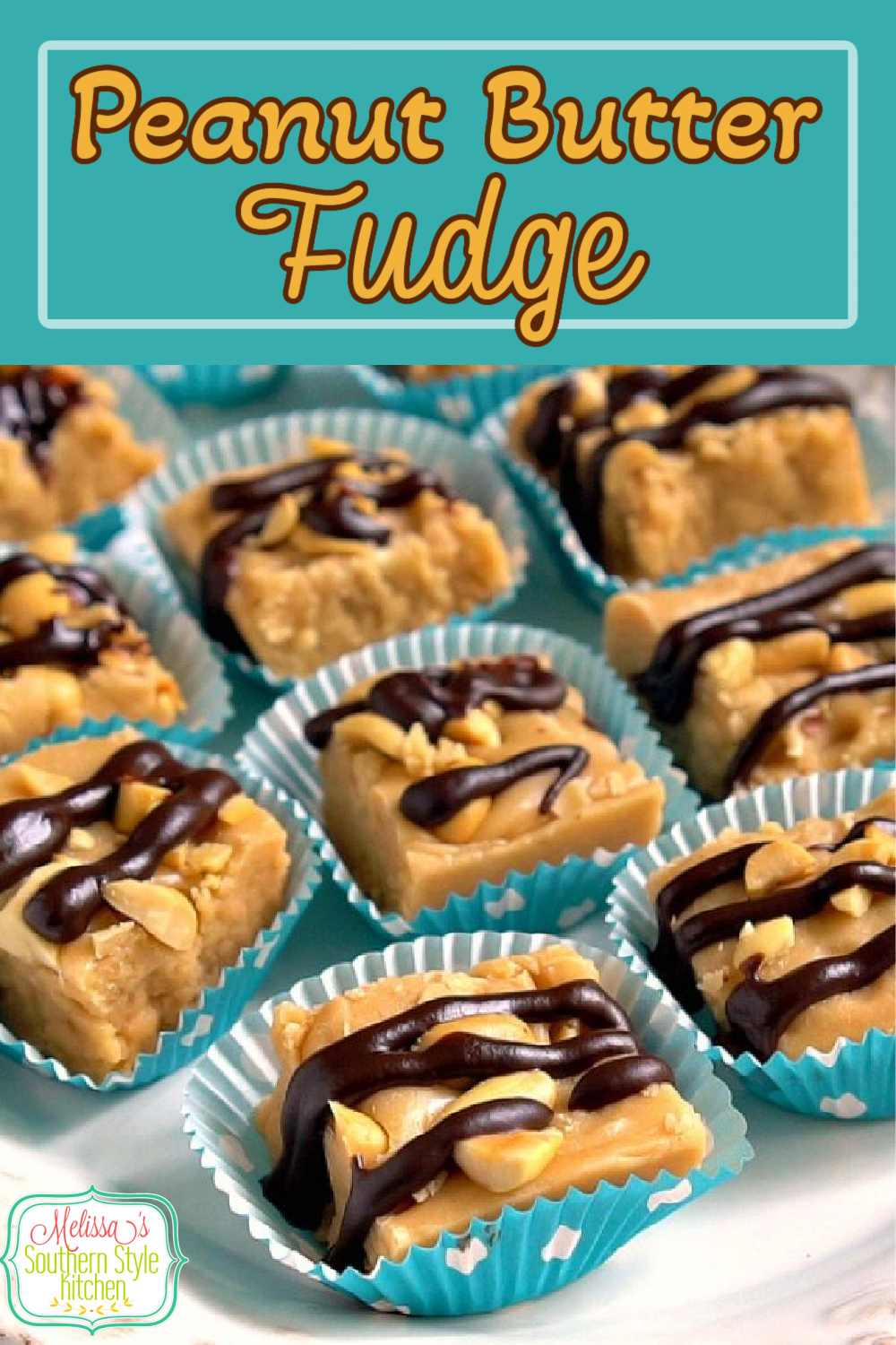 This chocolate drizzled Peanut Butter Fudge is impossible to resist #peanutbutterfudge #fudge #chocolate #sweets #candy #fudgerecipes #christmascandy #peanutbutterrecipes #desserts #dessertfoodrecipes #holidayrecipes #southernfood #southernrecipes
