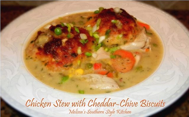 Chicken Stew With Cheddar-Chive Biscuits