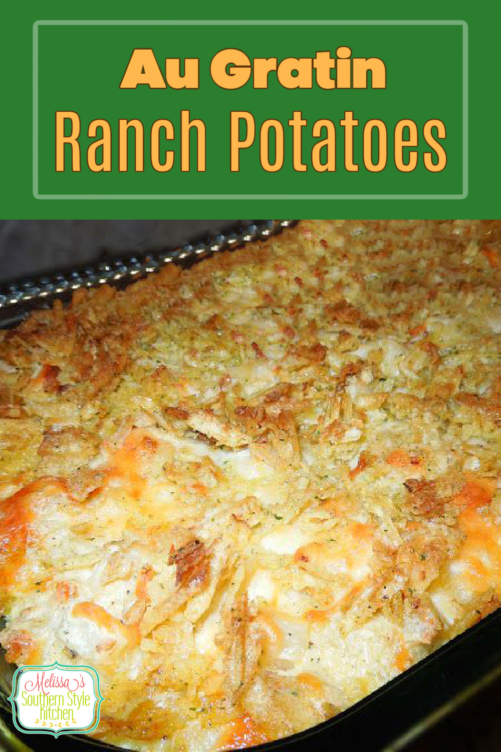 These cheesy Au Gratin Ranch Potatoes require a simple preparation that makes them ideal for family dinners and entertaining alike. #augratinpotatoes #augratinranchpotatoes #potatocasserole #bakedpotatoes #cheesy #sidedishrecipes #southernrecipes #potatoes #easyrecipes #ranchdressing