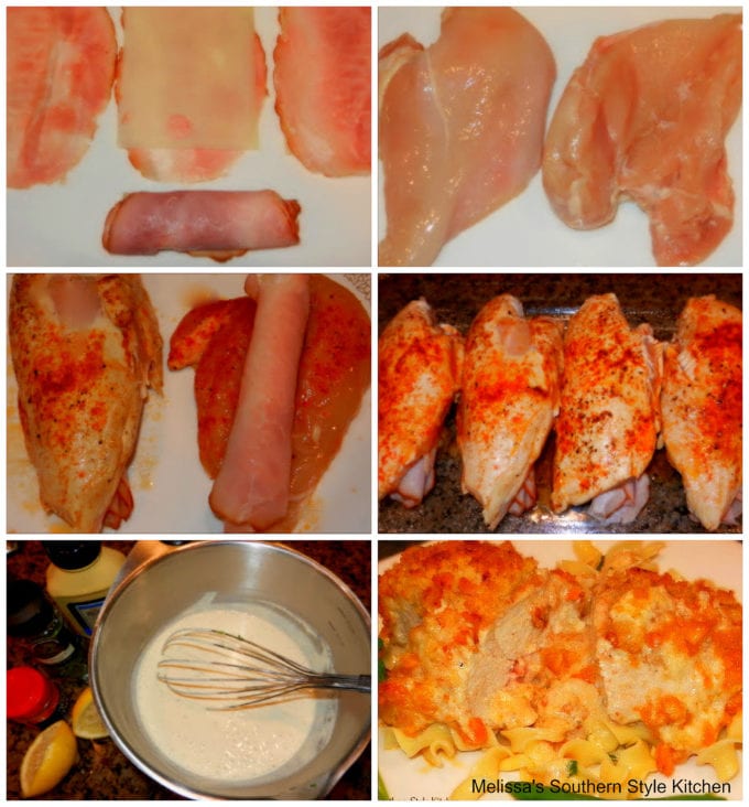 chicken, ham and cheese and step by step images for chicken casserole