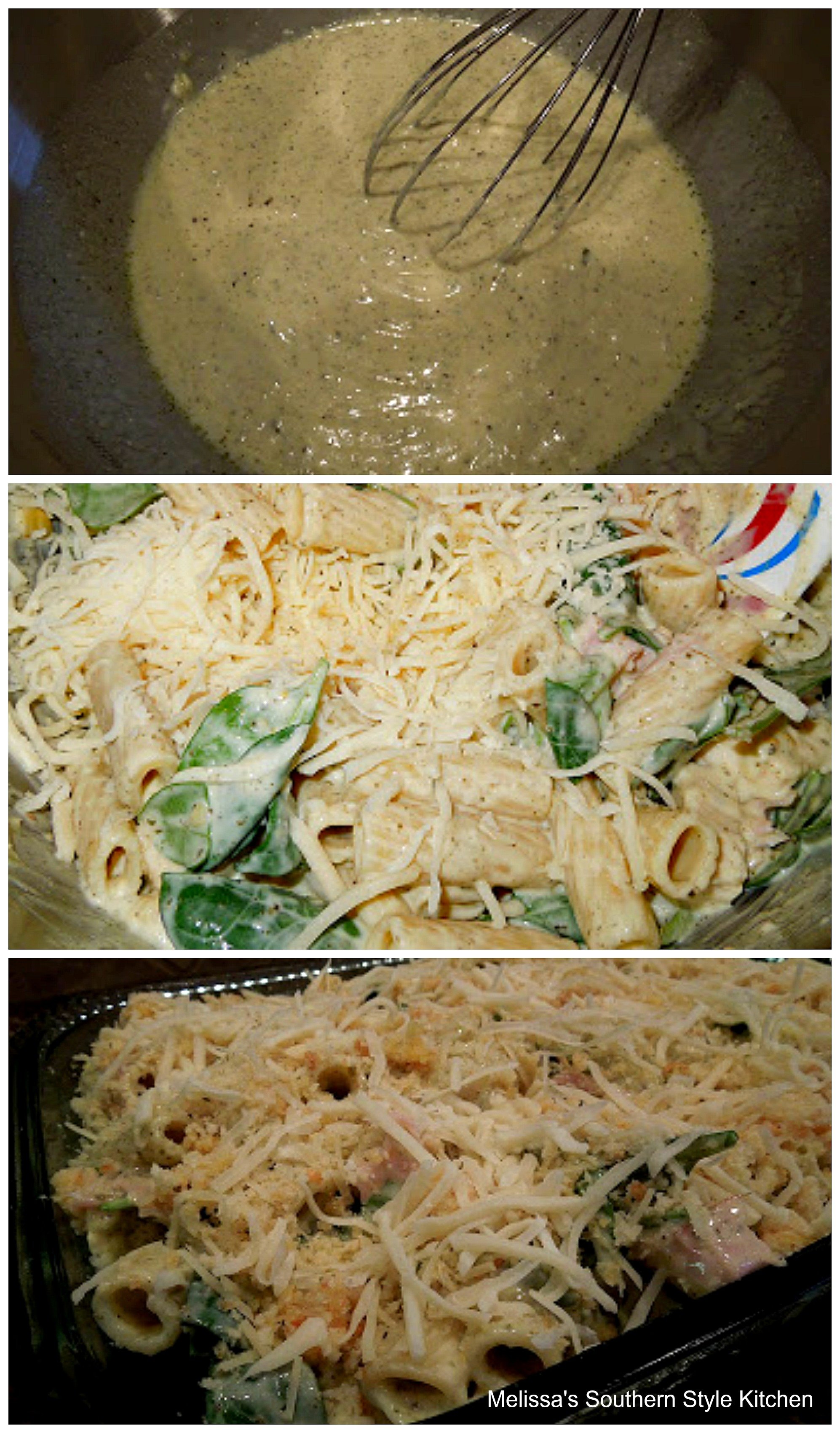 Baked Alfredo Chicken And Ham Rigatoni With Spinach And Artichokes