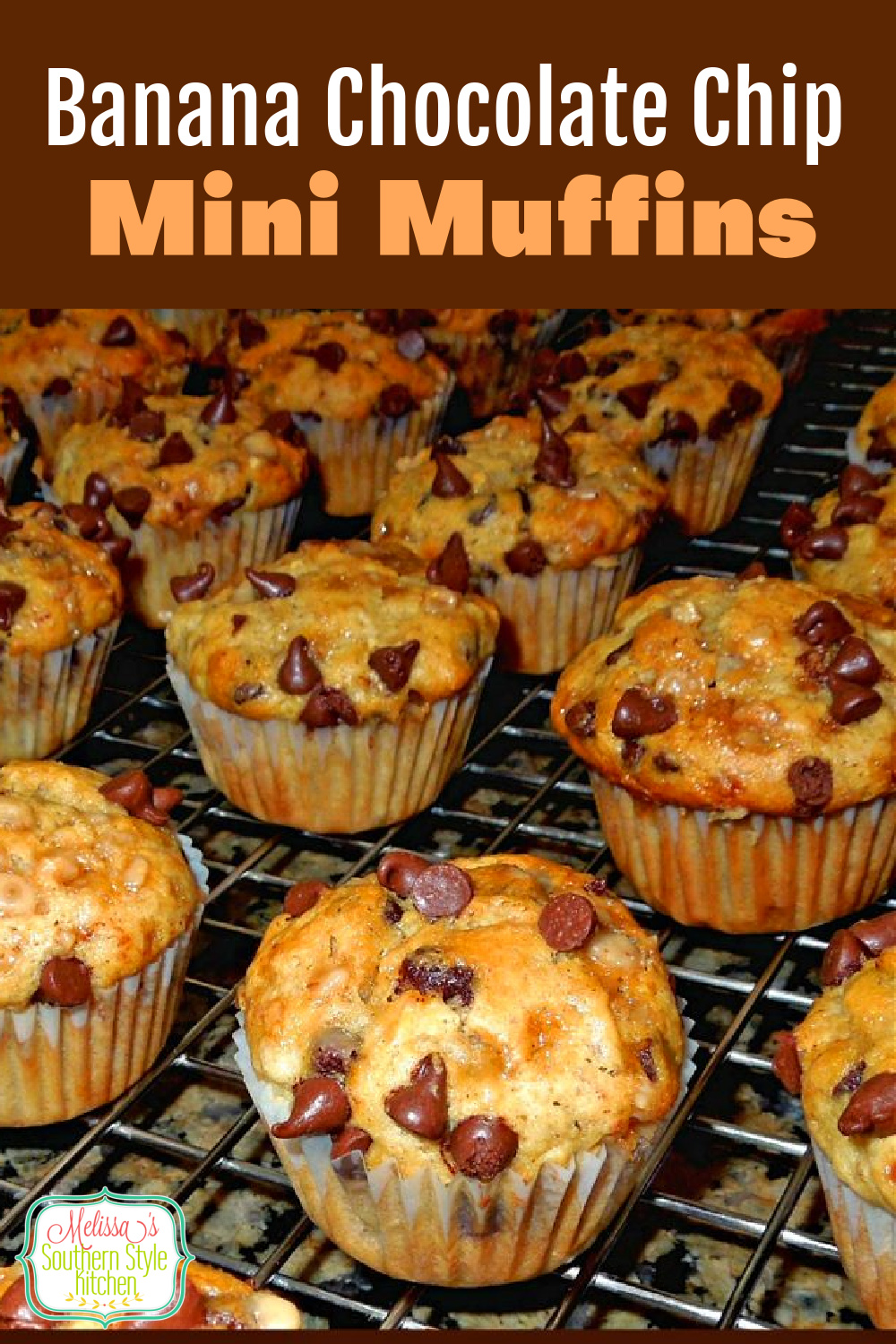 These Banana Chocolate Chip Mini Muffins are ideal for breakfast, brunch or a mid morning snack #bananamuffins #muffins #chocolatechips #chocolatechipbanana #desserts #brunch #breakfast #sweets #holidaybrunch #holidaybaking #minimuffins #southernrecipes #southernfood #melissassouthernstylekitchen