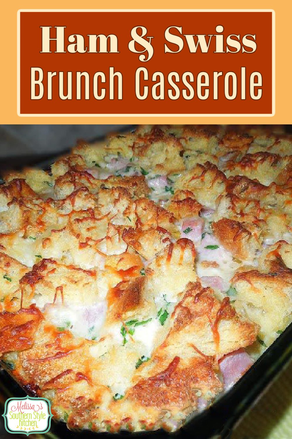 This overnight Ham and Swiss Brunch Casserole is amazing drizzled with pure maple syrup. #hamandswiss #brunchbake #brunchrecipes #leftoverhamrecipes #ham #overnightcasseroles #breakfastcasseroles via @melissasssk