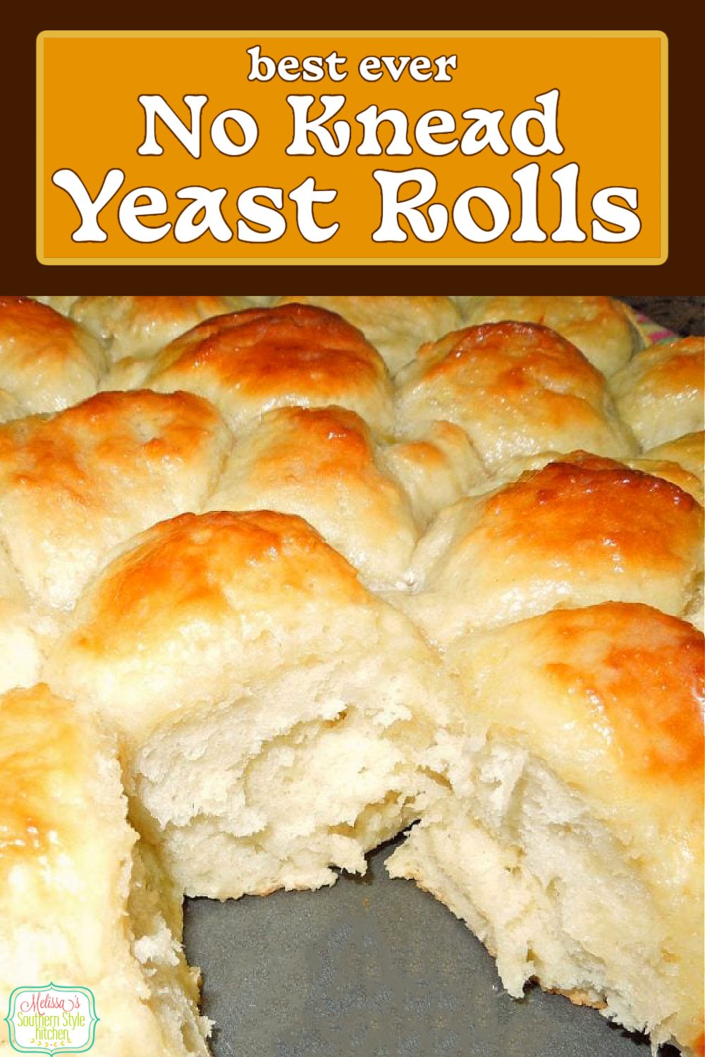 Bakers of all skill levels can make these fluffy mouthwatering No Knead Yeast Rolls #nokneadbread #nokneadrolls #yeastrolls #rolls #breadrecipes #bread #bestyeastrolls #fallbaking #holidayrecipes #dinnerrolls #homemadebread #food #recipes #southernfood #southernrecipes #melissassouthernstylekitchen via @melissasssk