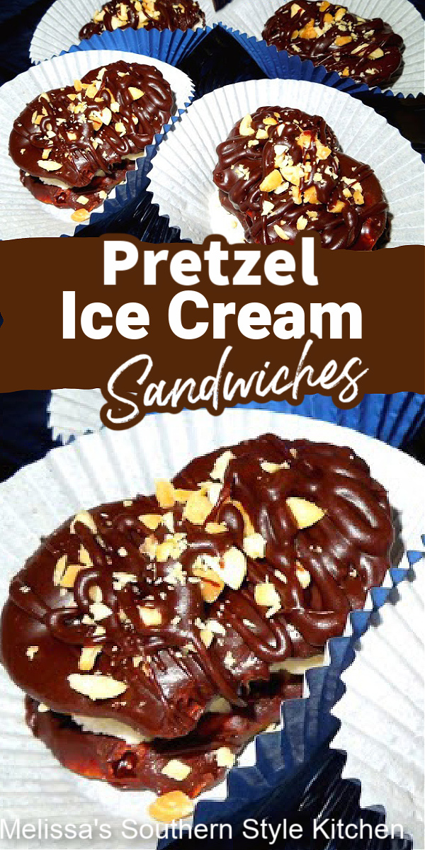The sweet and salty fans in your life will love these no bake chocolate dipped Pretzel Ice Cream Sandwiches #icecreamsandwich #pretzels #chocolatedippedpretzels #icecream #desserts #icecreamsandwichdesserts #dessertfoodrecipes #southernrecipes