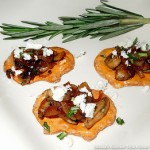 Caramelized Onion and Mushroom Canapes on pretzels