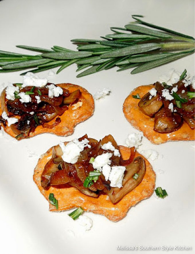 Turn flat pretzels into these Caramelized Onion Mushroom Canapes 