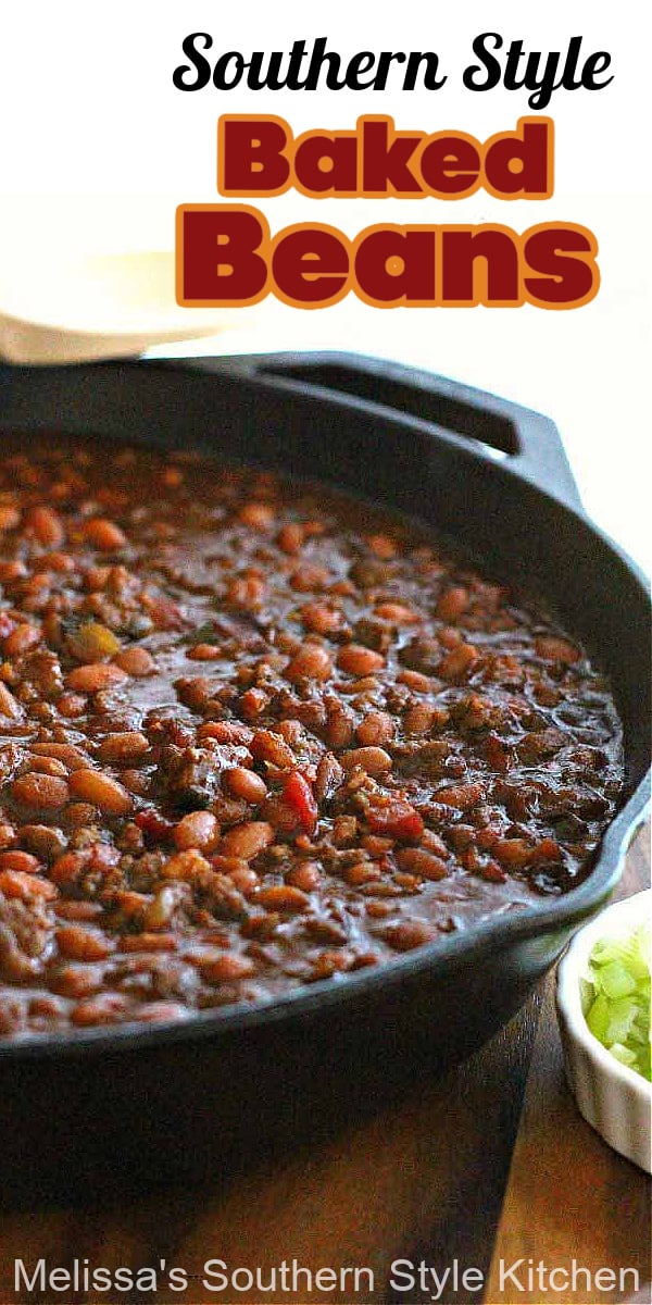 Serve these flavorful Southern Barbecue Baked Beans alongside your summer grilling favorites #bakedbeans #Southernbakedbeans #Beans #porkandbeans #sidedishrecipes #barbecuerecipes #southernfood #southernrecipes #picnicrecipes
