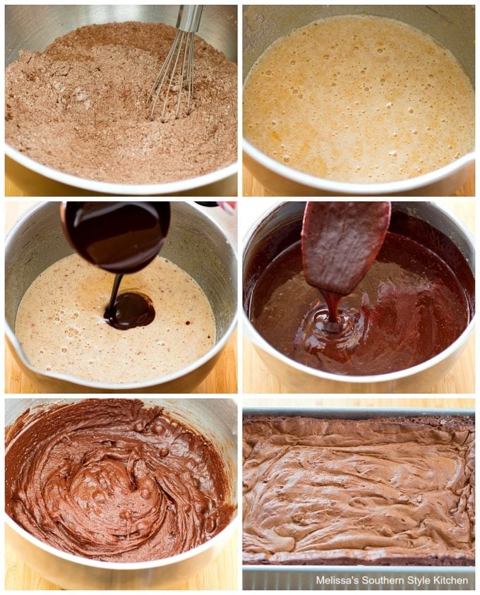 ingredients to make brownies in a mixing bowl