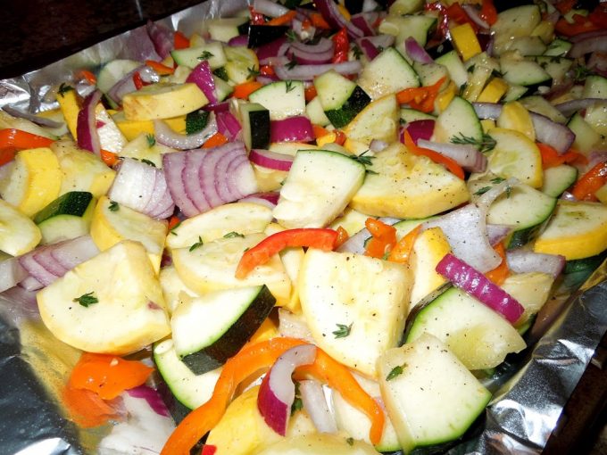 cubed vegetables on a sheet pan