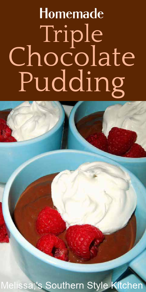 Treat the family to this lush Homemade Triple Chocolate Pudding for dessert #chocolatepudding #triplechocolatepudding #chocolate #chocolatedessert #desserts #puddingrecipes #chocolatepuddingdesserts #southerndesserts via @melissasssk