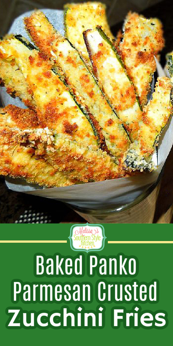 Make these amazing Panko Parmesan Crusted Zucchini Fries in the oven #zucchinifries #zucchinirecipes #ovenfrying #parmesanzucchini #sidedishrecipes #summerrecipes #southernrecipes #southernfood #zucchini #frenchfries via @melissasssk