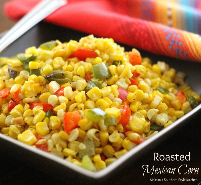 Corn with bell peppers in a bowl