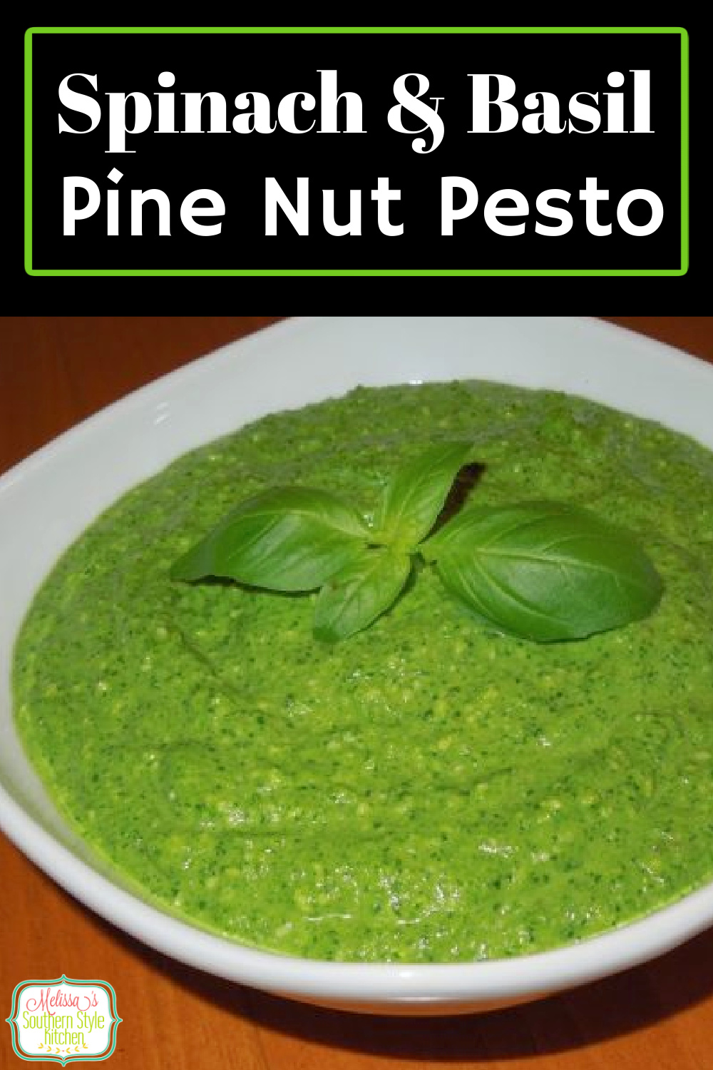 This homemade Spinach Basil and Pine Nut Pesto is packed with flavor. Toss it with pasta or use as a condiment for sandwiches and more #homemadepesto #basilpesto #pinenuts #pestorecipes #italianpesto #condiments #spinachpesto #spinachbasilpesto via @melissasssk