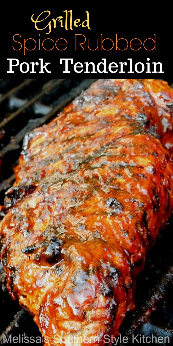 This succulent pork tenderloin, is rubbed with a flavorful spice blend then grilled and basted with a homemade BBQ sauce for the finish #porktenderloin #grilledpork #porkrecipes #grillingrecipes #bbqpork #dinner #dinnerideas #southernfood #southernrecipes #barbecuesauce via @melissasssk