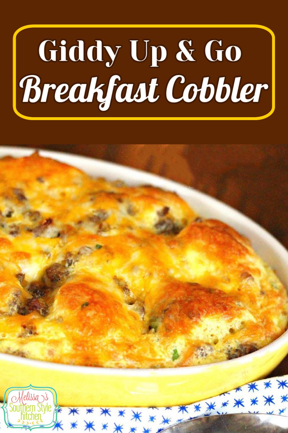 Start your day with this delicious Giddy Up And Go Breakfast Cobbler #breakfastcobbler #breakfast #cobblerrecipes #eggs #biscuits #sausage #brunch #holidaybrunch #southernfood #southernrecipes #biscuits #breakfastcasseroles via @melissasssk
