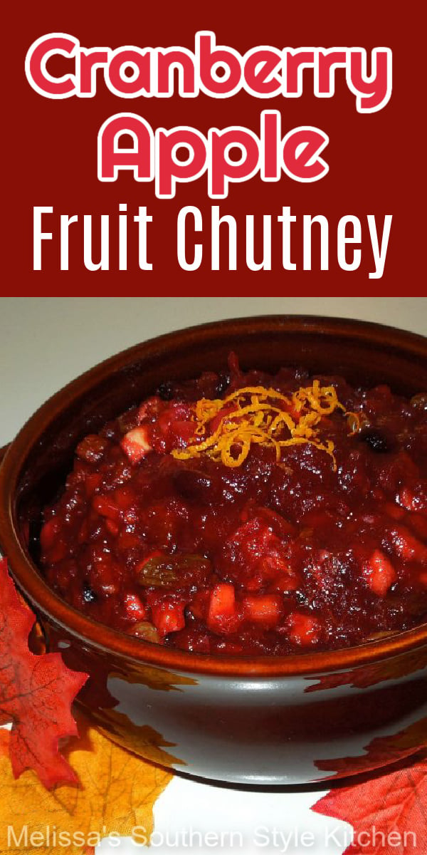 Enjoy this homemade chutney for the holidays, as a condiment for pork or chicken #cranberries #cranberrychutney #chutneys #fruitchutney #applechutney #thanksgiving #holidaysidedishes #christmasrecipes #southernfood #southernrecipes via @melissasssk