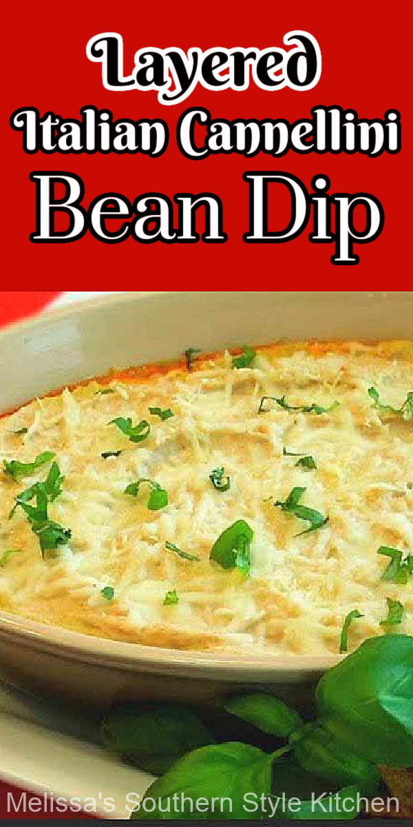This Layered Italian Cannellini Bean Dip is a delicious option for holiday starters, game day snacking or your next homestyle Italian feast #beandip #italiandip #diprecipes #gameaysnacks #cannelinibeans #holidaystarters #italianfood via @melissasssk