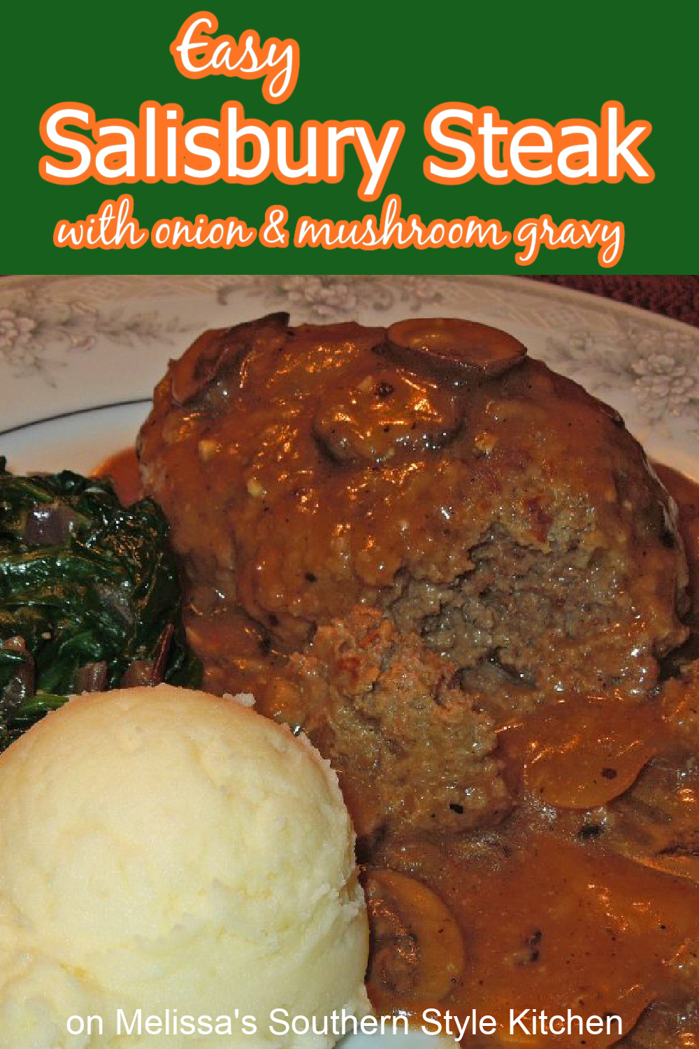Salisbury Steak with Onion and Mushroom Gravy is comfort food you can make at home #salisburysteak #gravy #onionmushroomgravy #mushrooms #comfortfoodrecipes #easyrecipes #food #recipes #dinnerideas #groundbeefrecipes #beef #easygroundbeefrecipes #southernfood #southernrecipes #melissassouthernstylekitchen