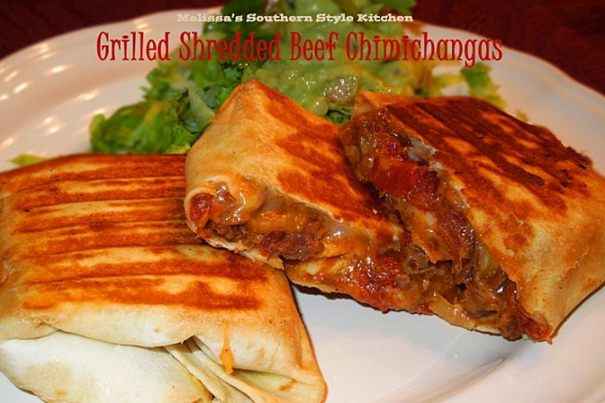 Grilled Shredded Beef Chimichangas on a plate