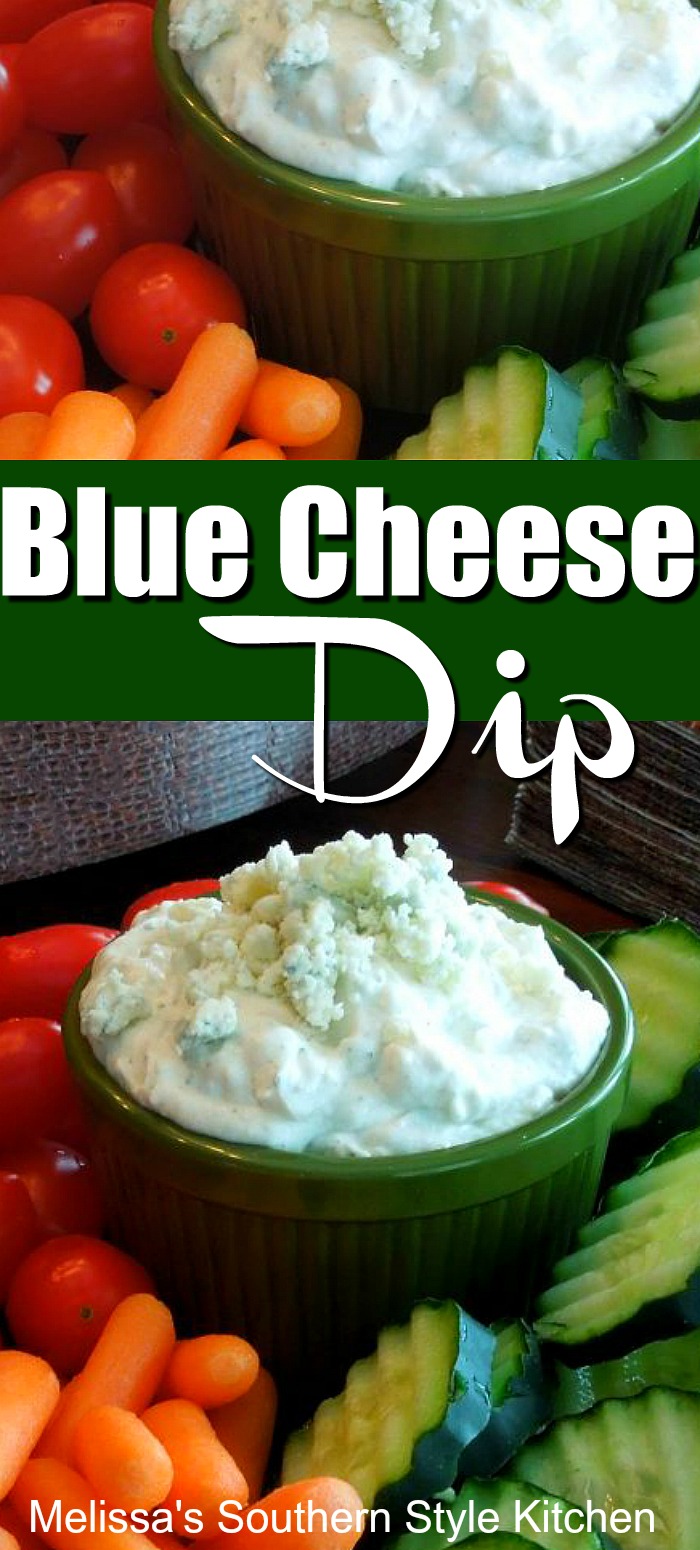 This homemade Blue Cheese Dip is party ready for game day or holiday parties #bestbluecheesedip #bluecheesedressing #diprecipes #appetizers #gorgonzola #bleucheese #snacks #wingsdip #partyfood #aprties #partyrecipes #football #superbowlrecipes #southernfood #southernrecipes #melissassouthernstylekitchen