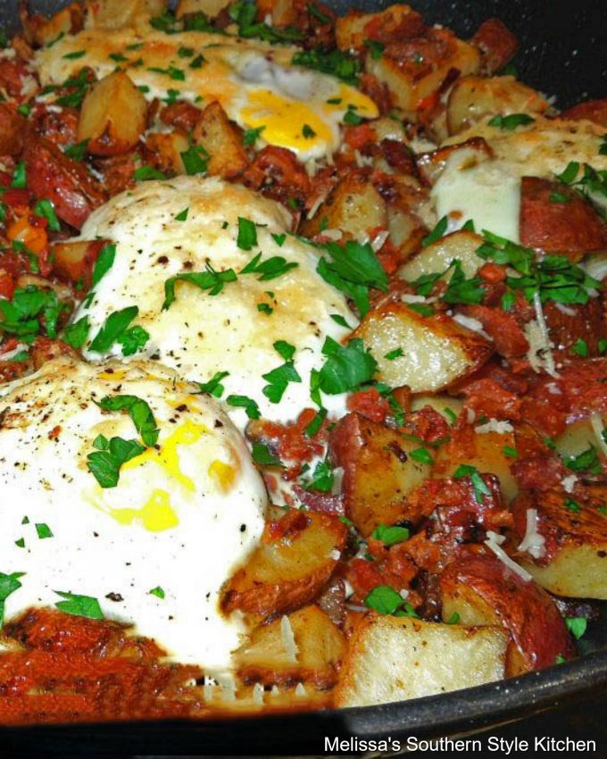 Skillet Potato Hash with Baked Eggs