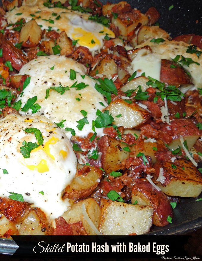 Skillet Potato Hash With Baked Eggs