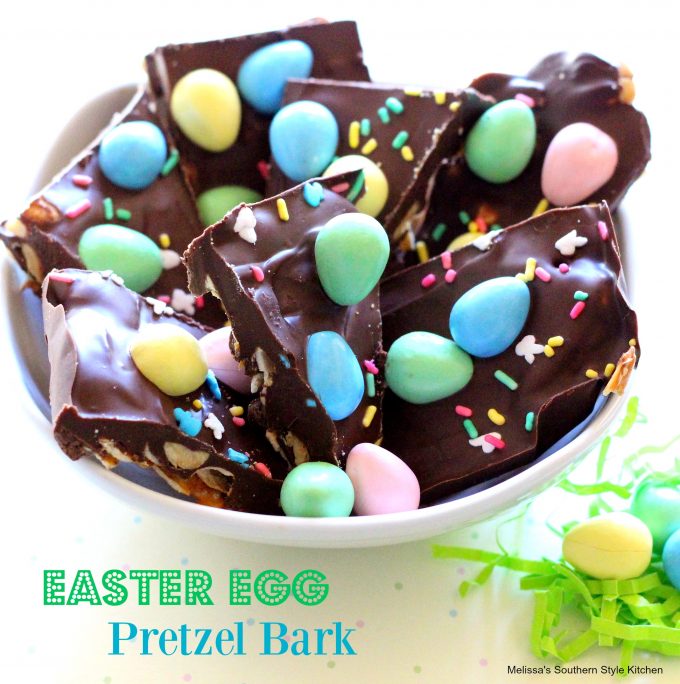 Easter egg pretzel bark