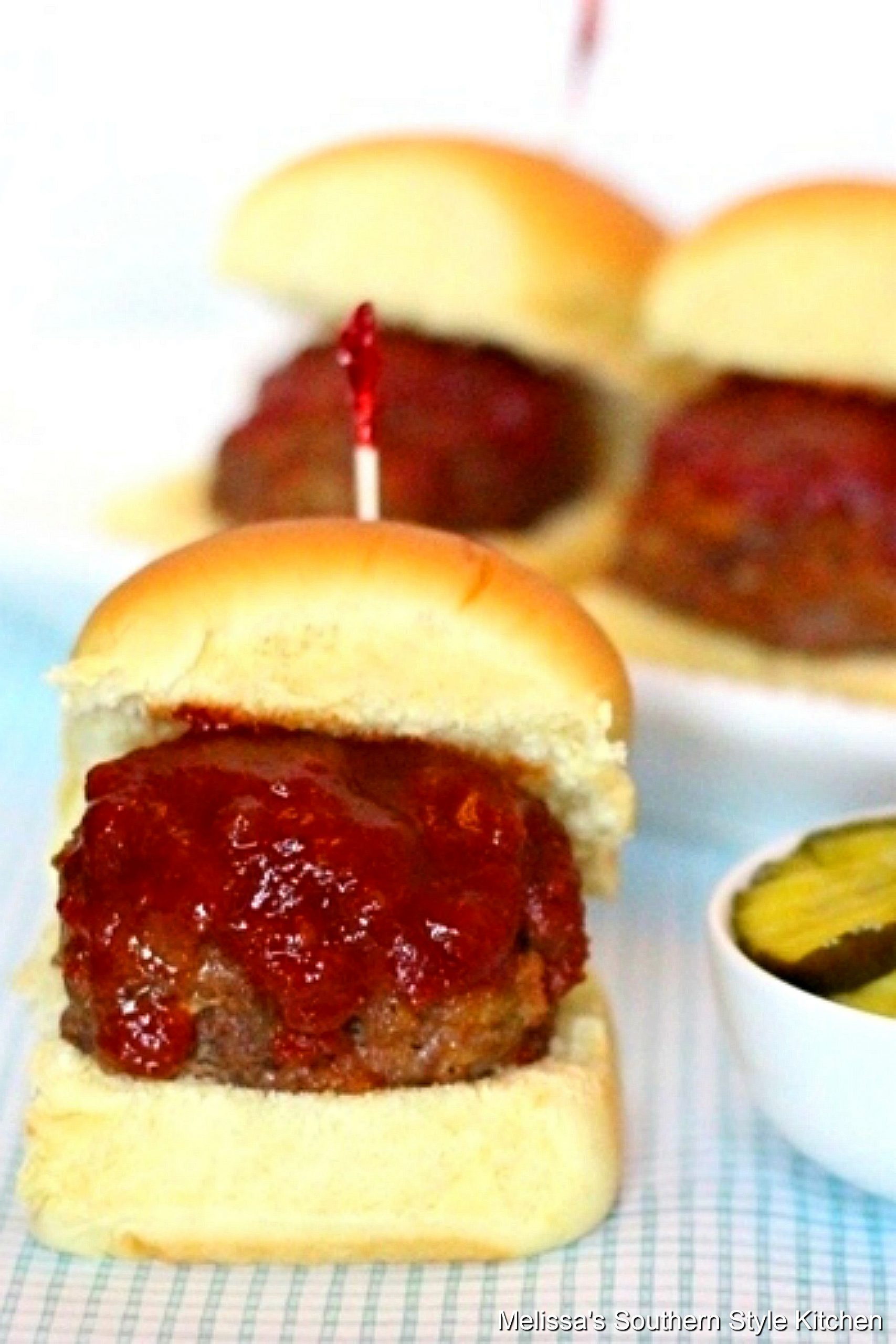 BBQ Meatloaf Sliders with pickles