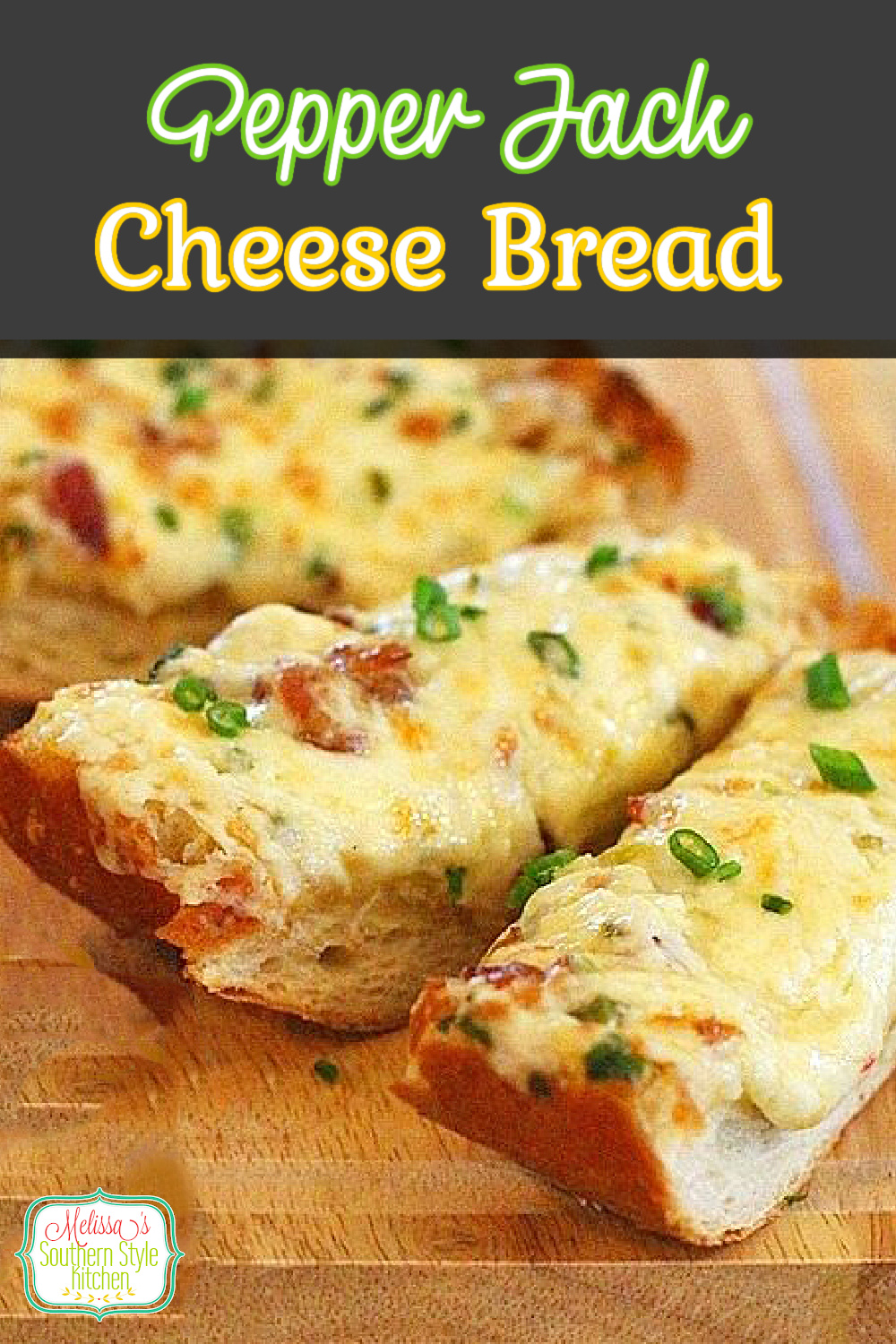Pepper Jack Cheese Bread with Bacon And Jalapenos #bread #cheesebread #breadrecipes #appetizers #footballfood #partyfood #jalapenos #bacon #garlicbread #superbowlrecipes #recipes #food #easyrecipes #sidedish #melissassouthernstylekitchen