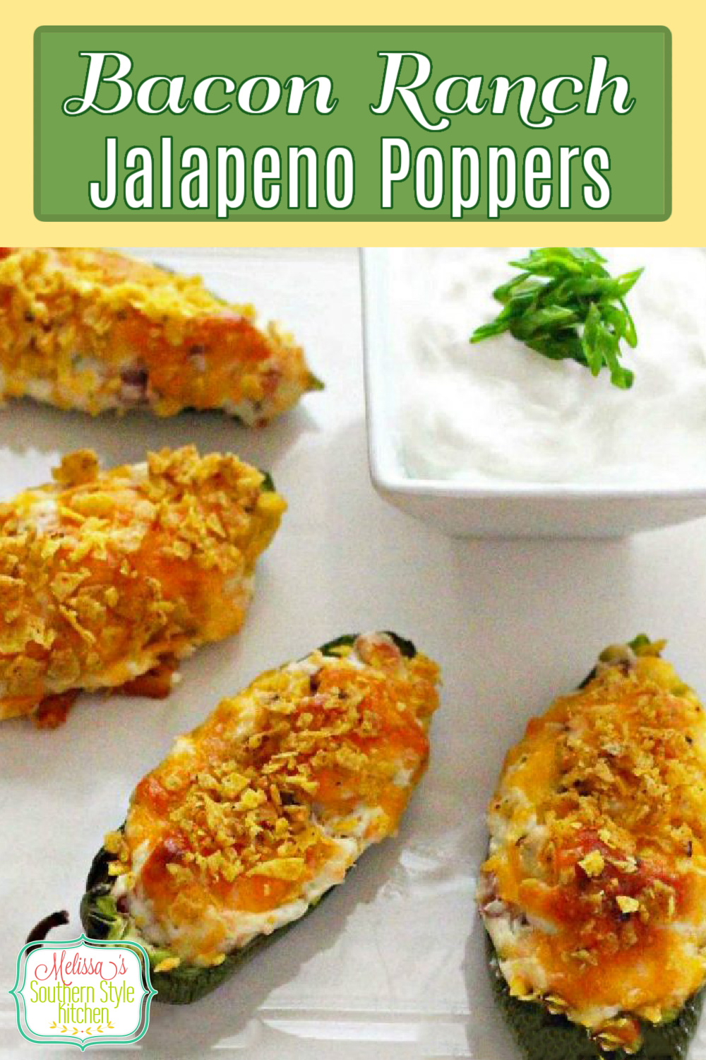 Bring the heat to your appetizer menu with these Bacon Ranch Jalapeno Poppers that are baked not fried! #jalapenopoppers #jalapenos #poppers #bakedpoppers #bacon #baconranchdressing #ranchdressing #bakedjalapenopoppers #appetizers #gamedayfood #partyfood #southernrecipes #southernfood